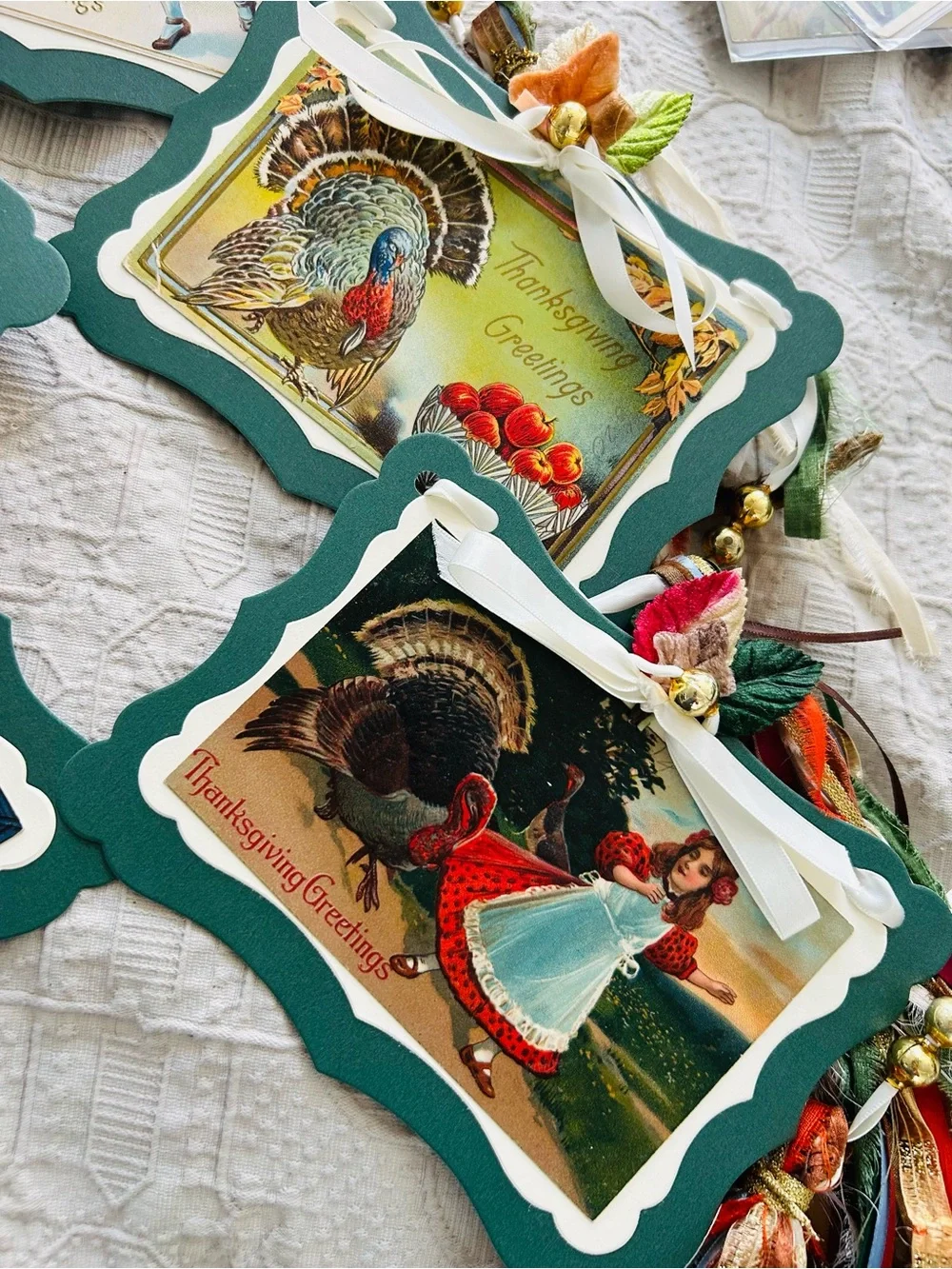 Thanksgiving garland 1900s vintage repurposed holiday postcards